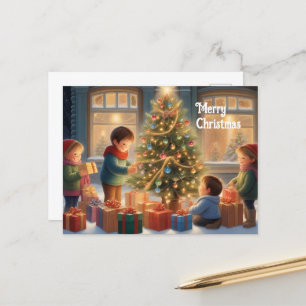 Kerstboom met geschenken en kindervreugde briefkaart