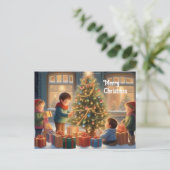 Kerstboom met geschenken en kindervreugde briefkaart (Staand voorkant)