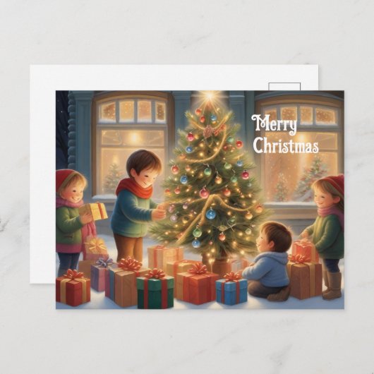 Kerstboom met geschenken en kindervreugde briefkaart (Voorkant / Achterkant)