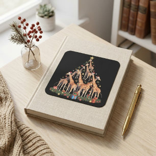 Kerstboom met giraffen en kerstmannen in Afrikaans Vierkante Sticker
