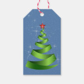 Kerstboom met glinsterend groen lint cadeaulabel (Voorkant)