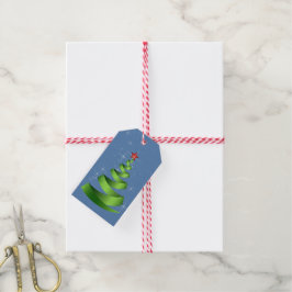 Kerstboom met glinsterend groen lint cadeaulabel