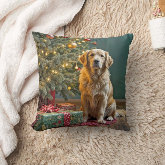 Kerstboom met Golden Retriever Kussen (Deken)