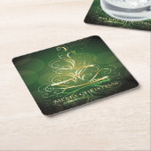 Kerstboom met golvende gouden lint kartonnen onderzetters (Schuin)