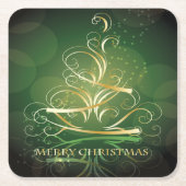 Kerstboom met golvende gouden lint kartonnen onderzetters (Voorkant)