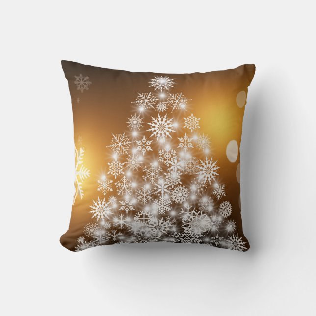 kerstboom met gouden Bokeh Snowflake Kussen (Voorkant)