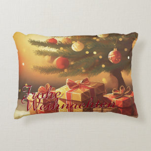 Kerstboom met gouden cadeaus accent kussen