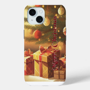 Kerstboom met gouden cadeaus iPhone 15 case