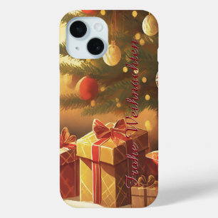 Kerstboom met gouden cadeaus iPhone 15 case