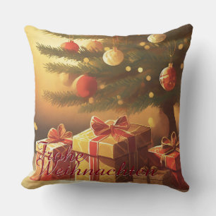 Kerstboom met gouden cadeaus kussen