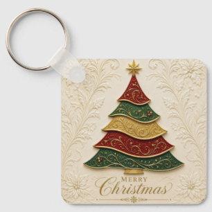 Kerstboom met gouden emaille versiering sleutelhanger