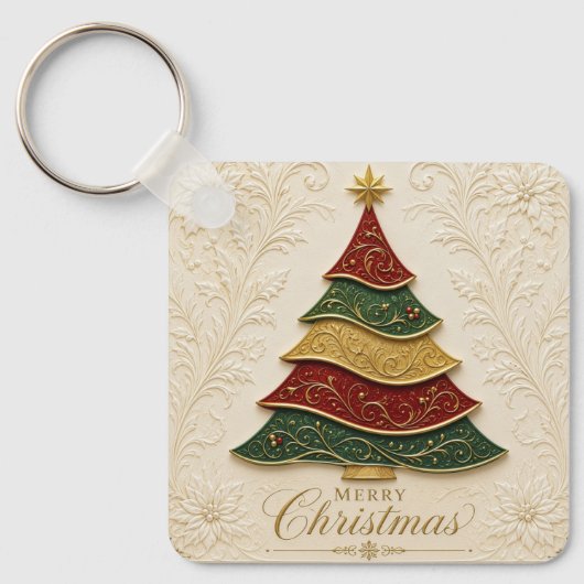 Kerstboom met gouden emaille versiering sleutelhanger (Voorkant)