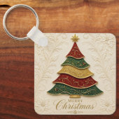 Kerstboom met gouden emaille versiering sleutelhanger (Voorkant)