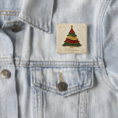 Kerstboom met gouden emaille versiering vierkante button 5,1 cm (In situ)