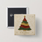 Kerstboom met gouden emaille versiering vierkante button 5,1 cm (Voorkant /achterkant)