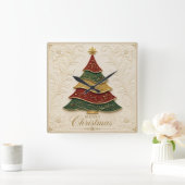 Kerstboom met gouden emaille versiering vierkante klok (Huis)