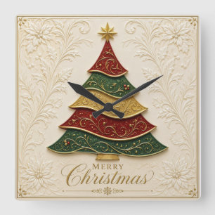 Kerstboom met gouden emaille versiering vierkante klok