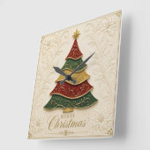 Kerstboom met gouden emaille versiering vierkante klok (Hoek)