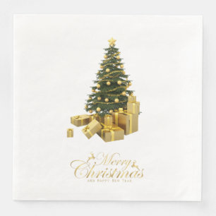 Kerstboom met gouden ornamenten en cadeaus servet