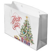 Kerstboom met gouden ster en Cadeaus Groot Cadeauzakje (Achterkant Gekanteld)