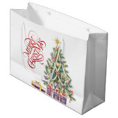 Kerstboom met gouden ster en Cadeaus Groot Cadeauzakje (Voorkant Gekanteld)