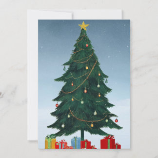 Kerstboom met Gouden Ster en Ingepakte Cadeaus in Feestdagenkaart