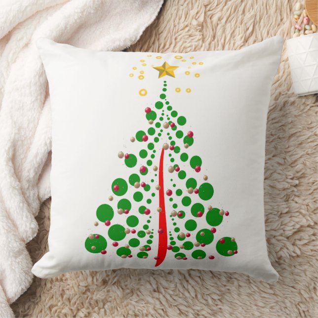 Kerstboom met gouden ster versierd met groene stip kussen (Deken)