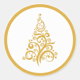 kerstboom met goudzwanensticker ronde sticker