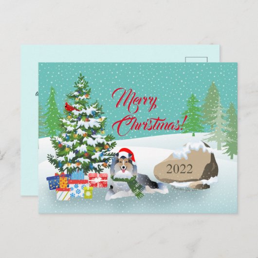 kerstboom met grijze schelstropdas feestdagenkaart (Voorkant / Achterkant)