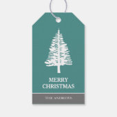 Kerstboom met groene en witte pijnboom cadeaulabel (Achterkant)