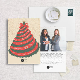 Kerstboom met handgeschreven lintzaken feestdagenkaart
