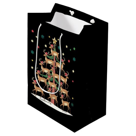 Kerstboom met herten Funny Kerst Cute Rendier  Medium Cadeauzakje (Voorkant Gekanteld)