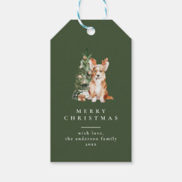 Kerstboom met Hond Typografie Groene Gift Labels Cadeaulabel