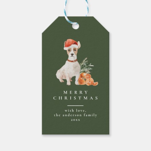Kerstboom met Hond Typografie Groene Gift Labels Cadeaulabel (Voorkant)