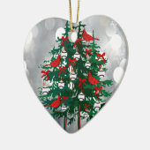 kerstboom met honkbal met rode vogels keramisch ornament (Links)