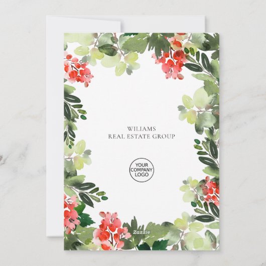 Kerstboom met hulst Bedrijfsbegroeting Feestdagenkaart (Achterkant)