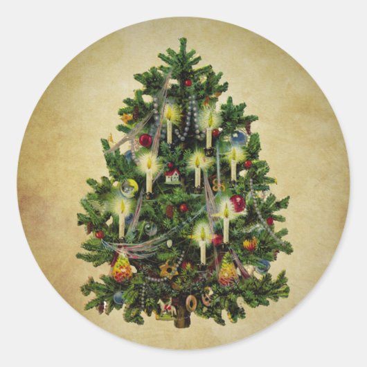 kerstboom met jaartal ronde sticker (Voorkant)