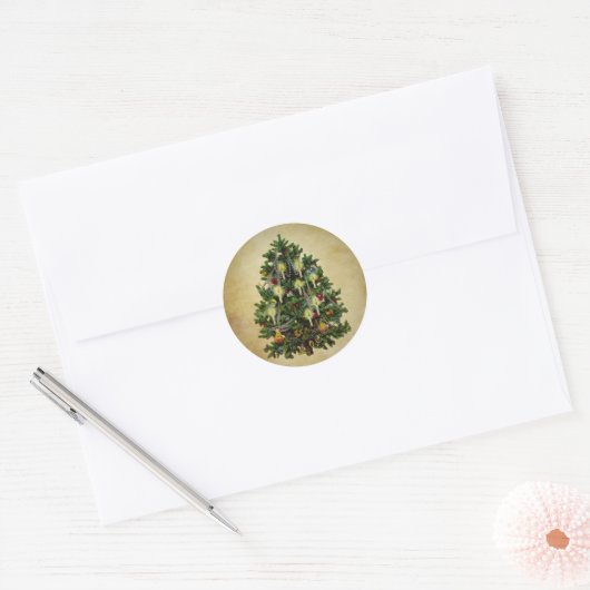 kerstboom met jaartal ronde sticker (Envelop)