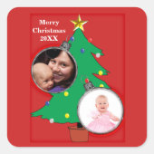kerstboom met je foto's vierkante sticker (Voorkant)