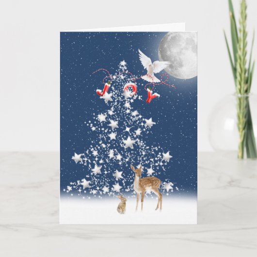 Kerstboom met JOY en duif Feestdagen Kaart (Voorkant)