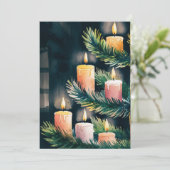 Kerstboom met kaarsjes waterverf feestdagenkaart (Staand voorkant)