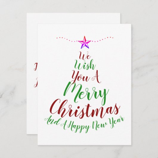 Kerstboom met kalligrafie en nieuwjaarsfeestdag feestdagenkaart (Voorkant / Achterkant)