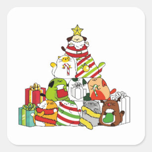 Kerstboom met katten en honden vierkante sticker