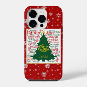 Kerstboom met Kerst woorden & sneeuwvlokken iPhone 14 Plus Hoesje