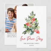 Kerstboom met kerstgroen en bessen kerstgroet foto feestdagenkaart (Voorkant / Achterkant)