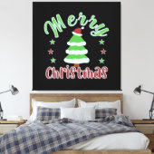 kerstboom met kersthoed canvas afdruk (Insitu (Slaapkamer))