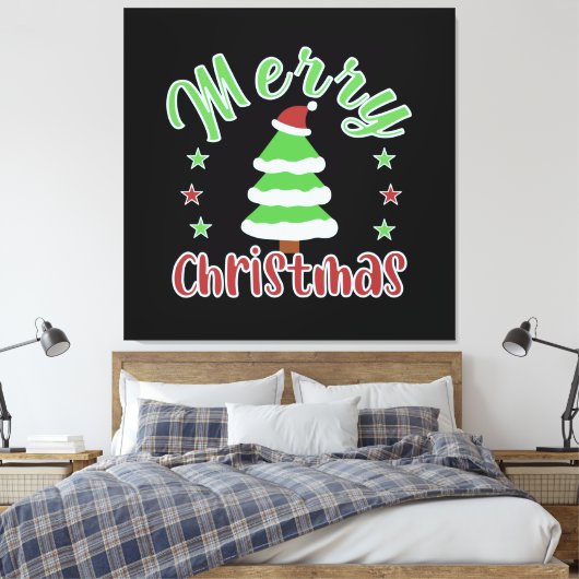 kerstboom met kersthoed canvas afdruk (Insitu (Slaapkamer))