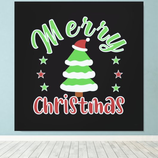 kerstboom met kersthoed canvas afdruk (Insitu (Houten vloer))