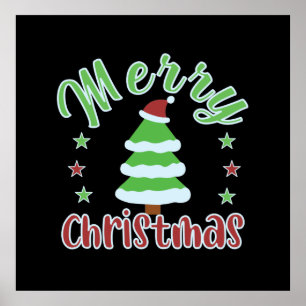 kerstboom met kersthoed poster