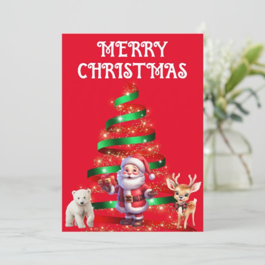 KERSTBOOM MET KERSTMAN, HERT & POLAR BEER KAART (Staand voorkant)